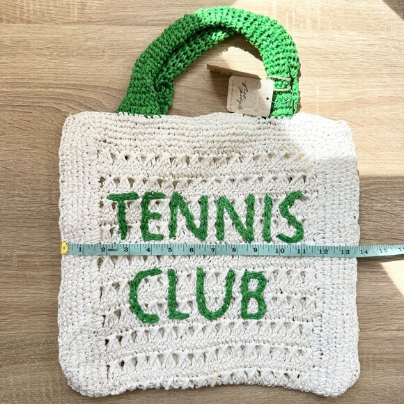 New Free People De Siena Tennis Club Raffia Tote Bag White Green - Picture 6 of 8